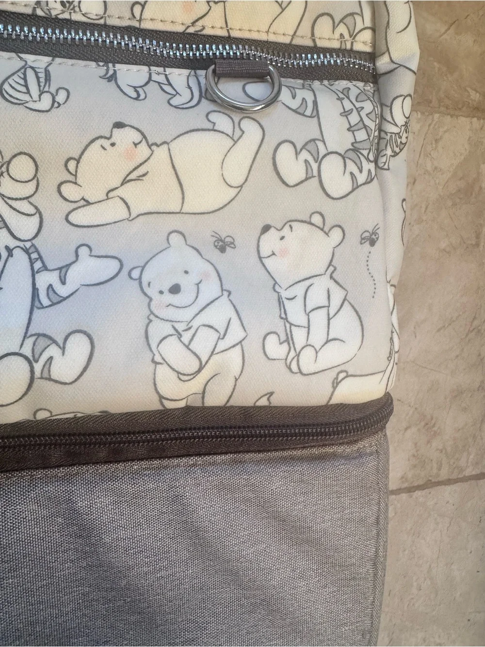 Petunia Pickle Bottom Disney gray Winnie The Pooh Zip back pack Diaper Bag